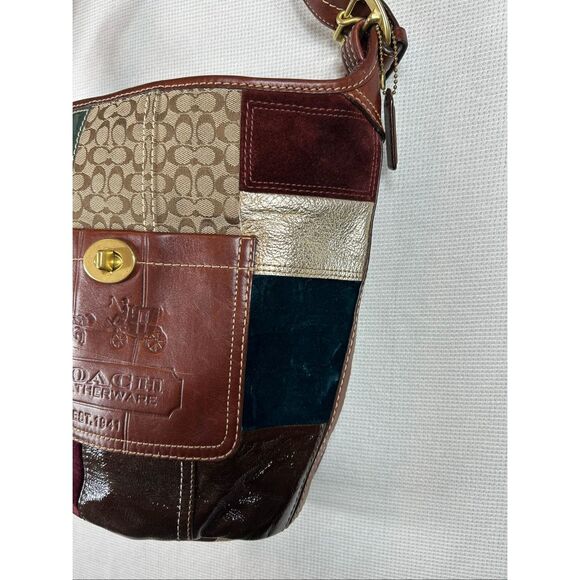 Vtg Coach Bleeker patchwork leather hobo bag 11356 suede signature logo Y2K - Picture 6 of 16